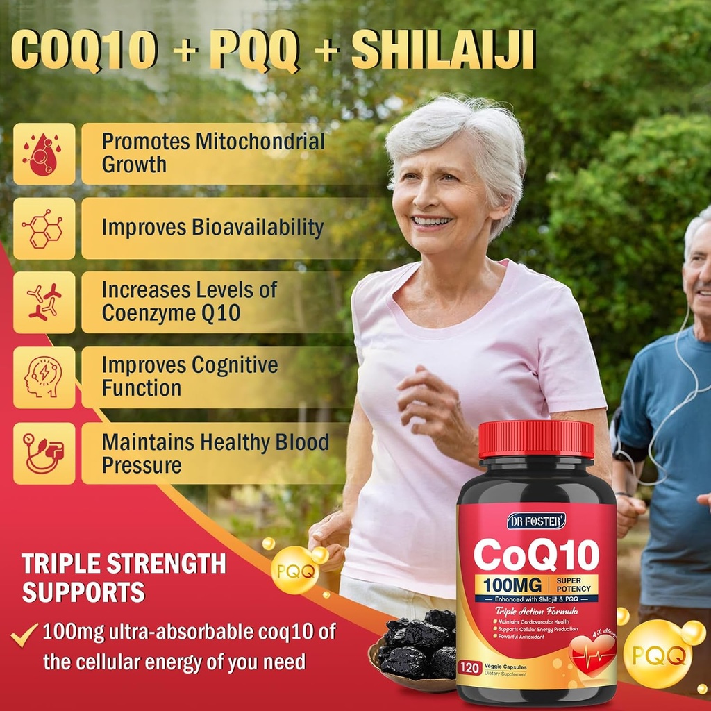 CoQ10 100mg with PQQ & Shilajit - High Absorption Coenzyme Q10 Supplement Enhances Mitochondrial, Powerful Antioxidant for Heart Health & Energy-Production, 120 Veggie Capsules 4