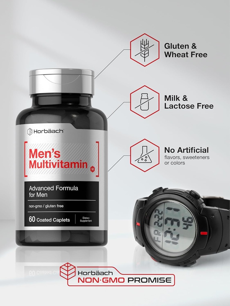 Horbäach Mens Multivitamin | 60 Caplets | Advanced Formula | with Vitamin C, D, Magnesium, Minerals & More | Non-GMO & Gluten Free Supplement 6