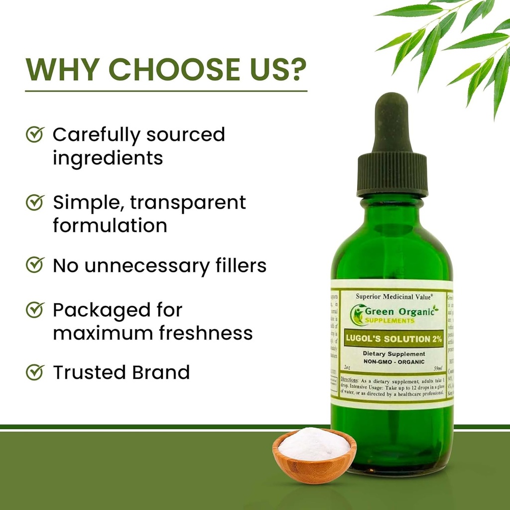 Green Organic Supplements Lugol’s Iodine Solution 2%, 2oz (Pack of 1) 6