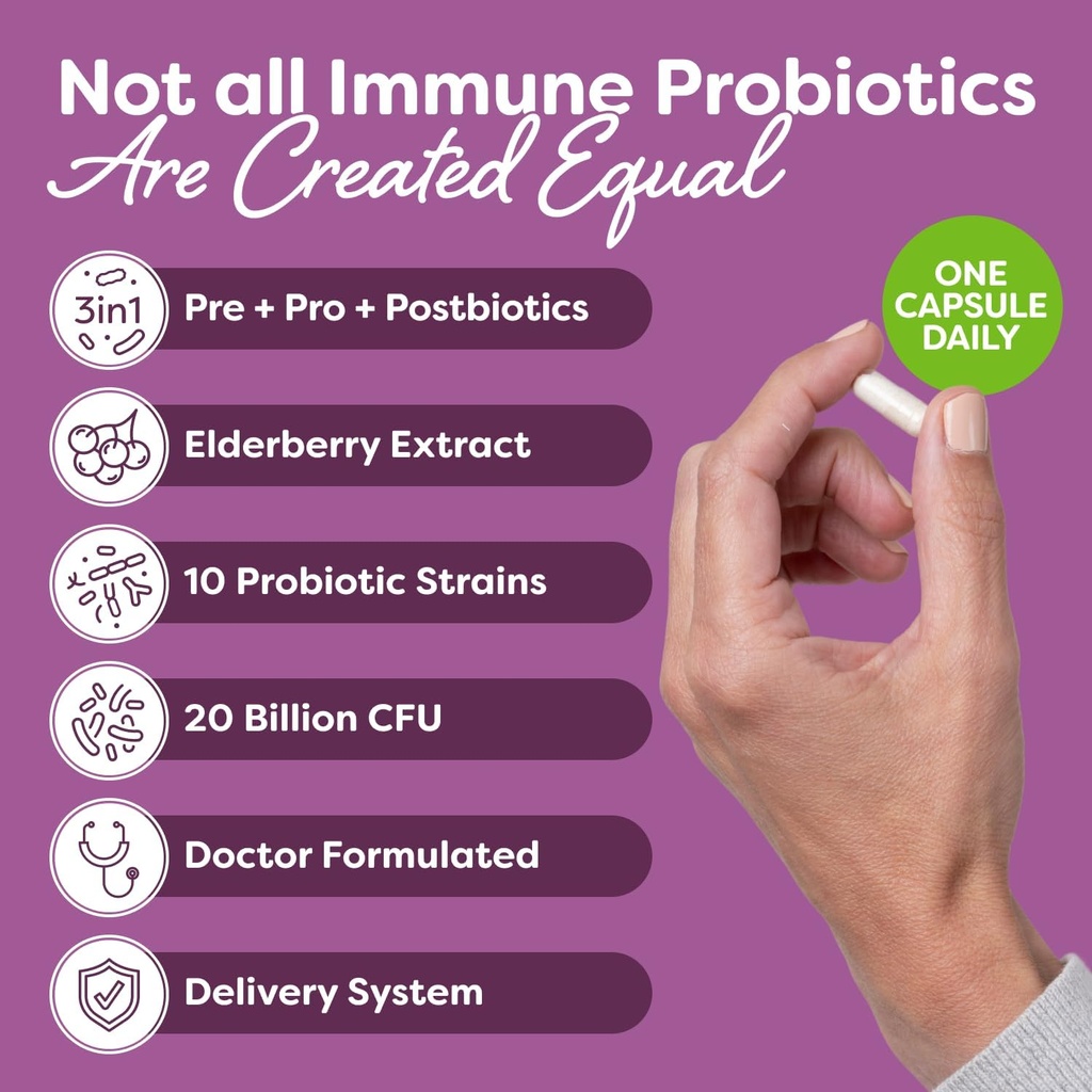 Probulin Total Care Immune = Prebiotics + Probiotics + Postbiotics + Elderberry to Support Immune & Gut Health - 20 Billion CFU - 10 Probiotic Strains, 30 Vegan Capsules 3