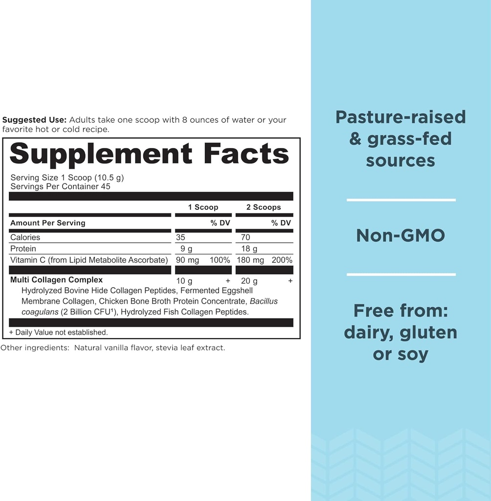 Ancient Nutrition Multi Collagen Protein Powder, Unflavored, 60 Servings + Multi Collagen Protein Powder, Vanilla, 45 Servings 4