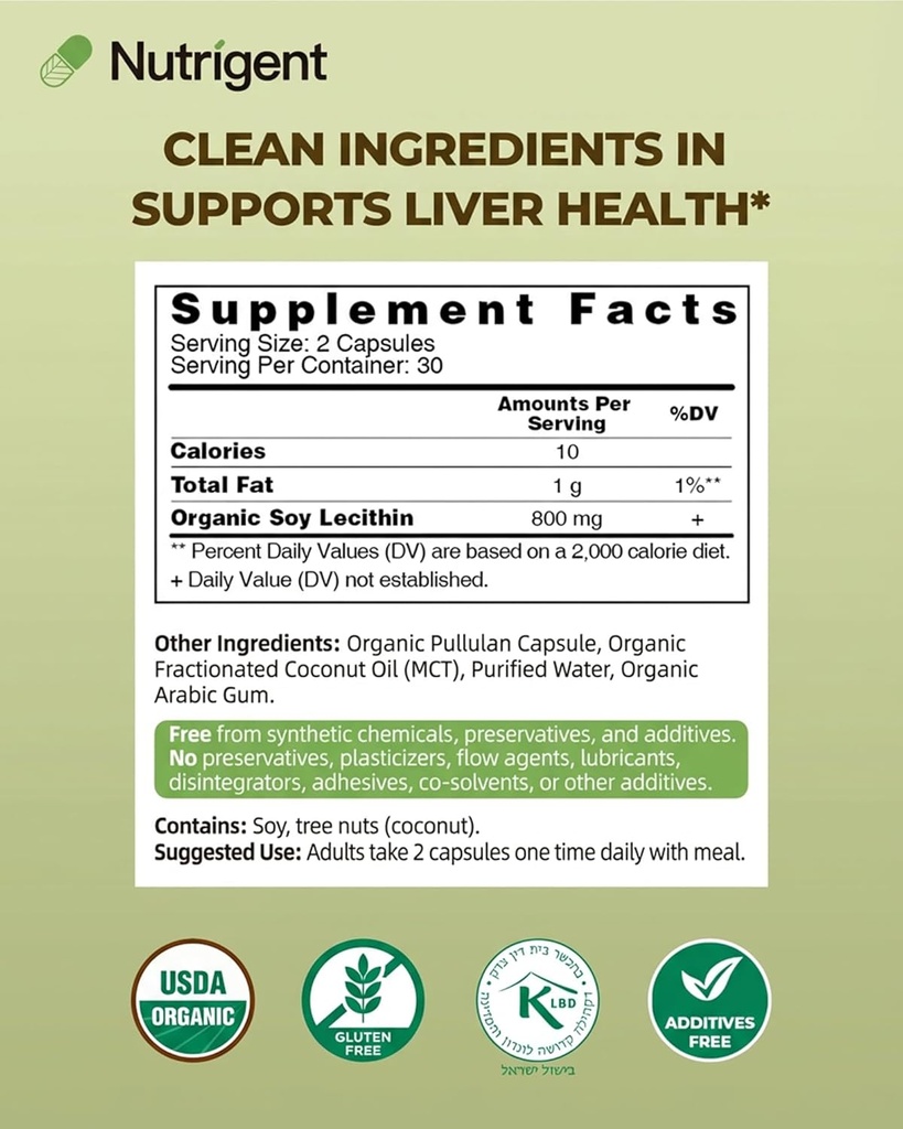 USDA Organic Soy Lecithin Supplement 800 mg, High Absorption Liquid Organic Capsules, Choline Lecithin Supplement for Brain & Liver Health Support, Non-GMO, Gluten Free, 60 Count 6