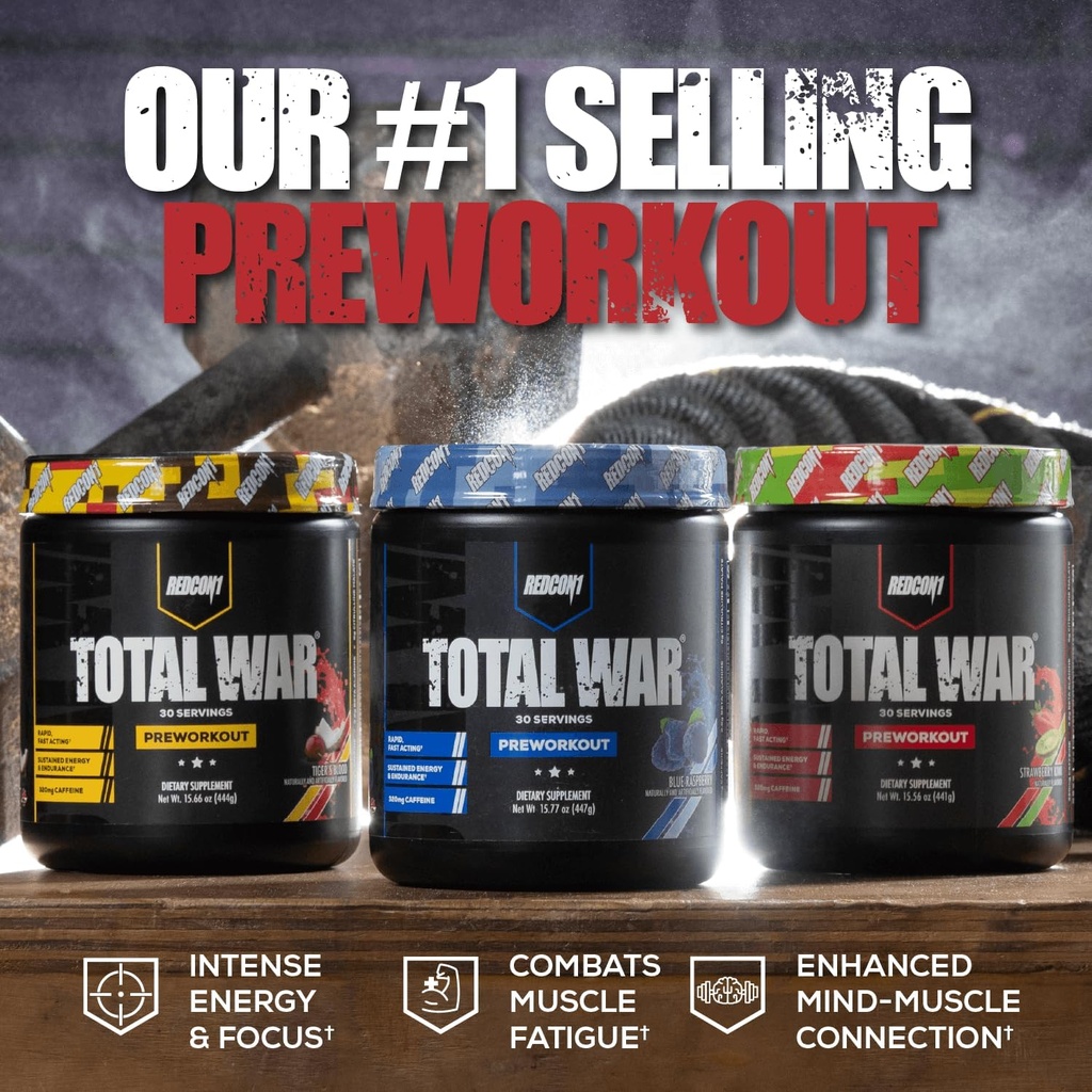 REDCON1 Total War Pre Workout - Beta Alanine + Citrulline Malate Keto Friendly Preworkout for Men & Women with 320mg of Caffeine - Fast Acting -Blue Lemonade (30 Servings) 5