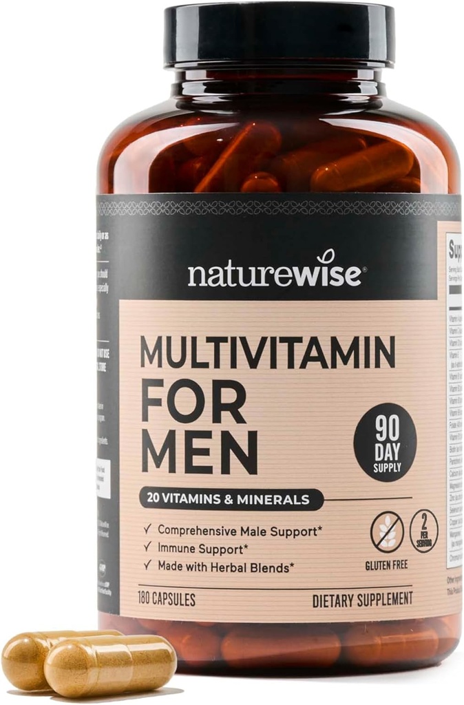 NatureWise Multivitamin for Men - Daily Male Support - Minerals & Herbs for Energy, Performance, Immunity - with Vitamin A, C, D, B-Complex - Soy & Gluten-Free, Non-GMO - 180 Capsules[3-Month Supply] 2
