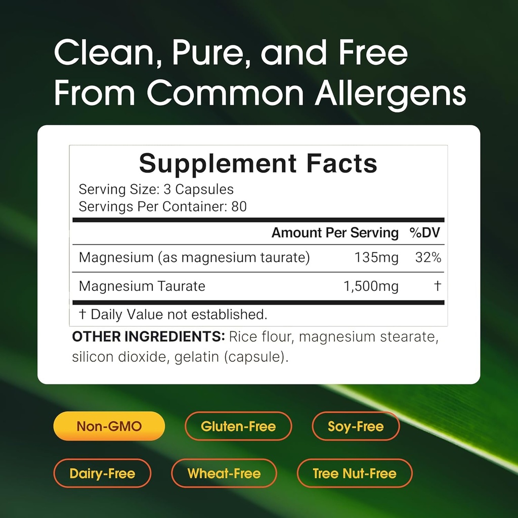 NatureBell Magnesium Taurate 1,500mg, 240 Capsules | Chelated for High Absorption | Non-GMO, Gluten-Free 4