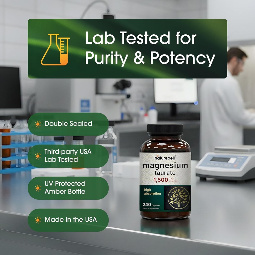 NatureBell Magnesium Taurate 1,500mg, 240 Capsules | Chelated for High Absorption | Non-GMO, Gluten-Free 6