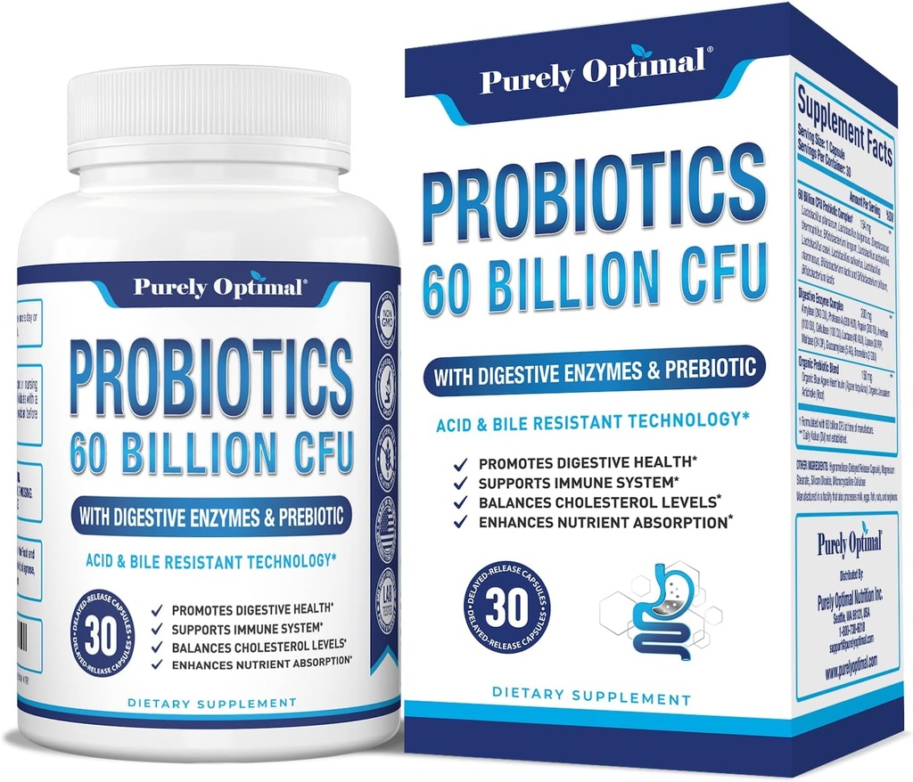Purely Optimal Premium Multi Collagen Peptides Capsules (Types I, II, III, V, X) + Premium Probiotics 60 Billion CFU with Organic Prebiotics & Digestive Enzymes 4