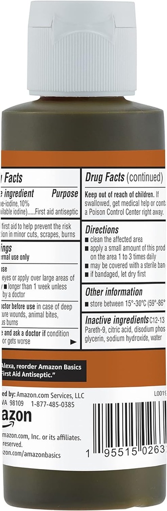 Basics First Aid Antiseptic, 10% Povidone Iodine Solution , Unflavored, 4 Fluid Ounces, 1-Pack (Previously Solimo) 3