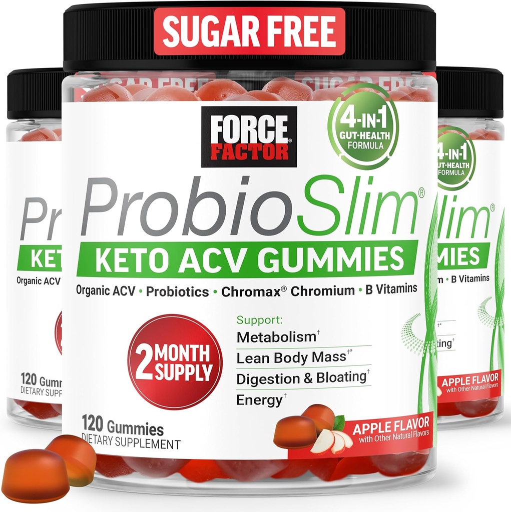 Force Factor ProbioSlim Keto ACV Gummies, Organic Apple Cider Vinegar Gummies with LactoSpore Probiotics & Prebiotics to Support Digestion, Metabolism, & Immune Health, 1 Net Carb, Apple Flavor, 360ct 2