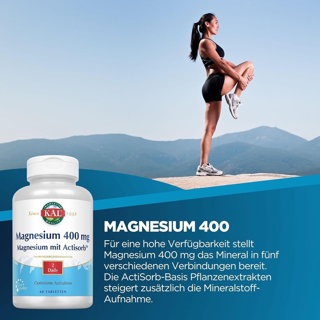 KAL 400 Mg Magnesium Tablets, Actisorb, 60 Count 3