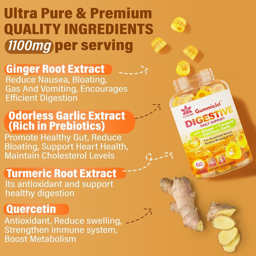 Bundle Ginger Chews Supplement Gummies for Nausea, Stomach Relief & Liver Cleanse Detox & Repair Gummies with Milk Thistle 5