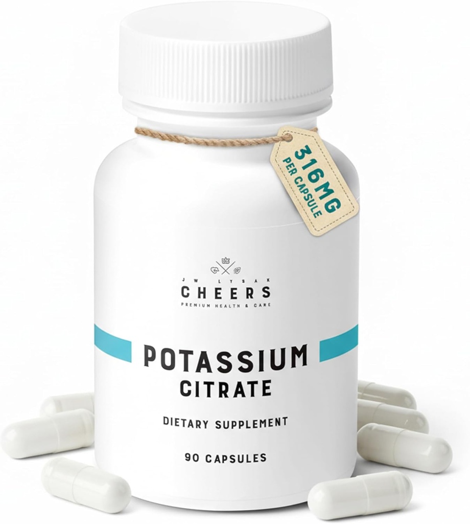 Cheers Potassium Citrate Supplement | 316mg Per Capsule | 20% Daily Value | Supports Muscle, Nerve & Heart Function | High Absorption Electrolyte for Potassium Deficiency | 90 Vegan Capsules 2