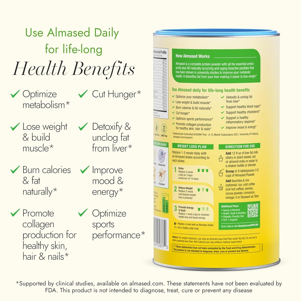 Almased Vanilla Meal Replacement Shake - Low-Glycemic High Plant Base Protein Powder- Nutritional Weight Health Support Supplement - Vanilla Flavor - 17.6 oz (1.1 Pound (3 Pack)) 5