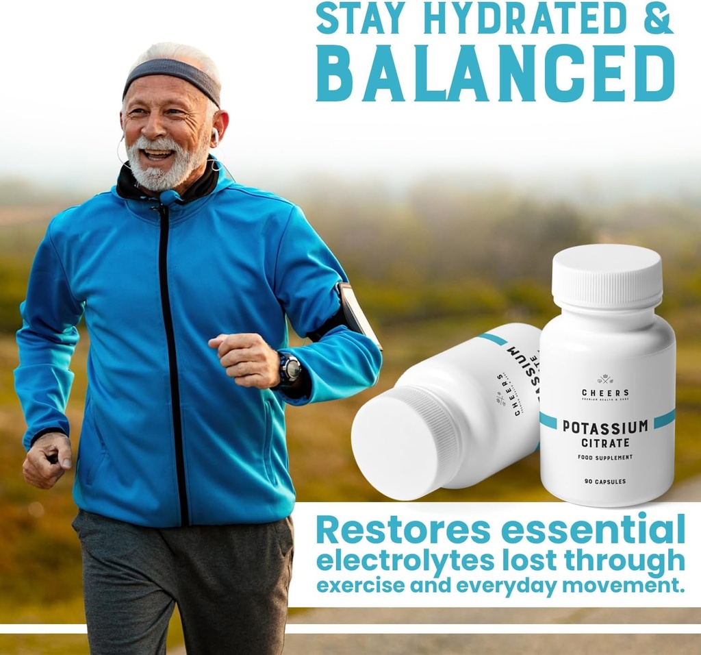 Cheers Potassium Citrate Supplement | 316mg Per Capsule | 20% Daily Value | Supports Muscle, Nerve & Heart Function | High Absorption Electrolyte for Potassium Deficiency | 90 Vegan Capsules 4