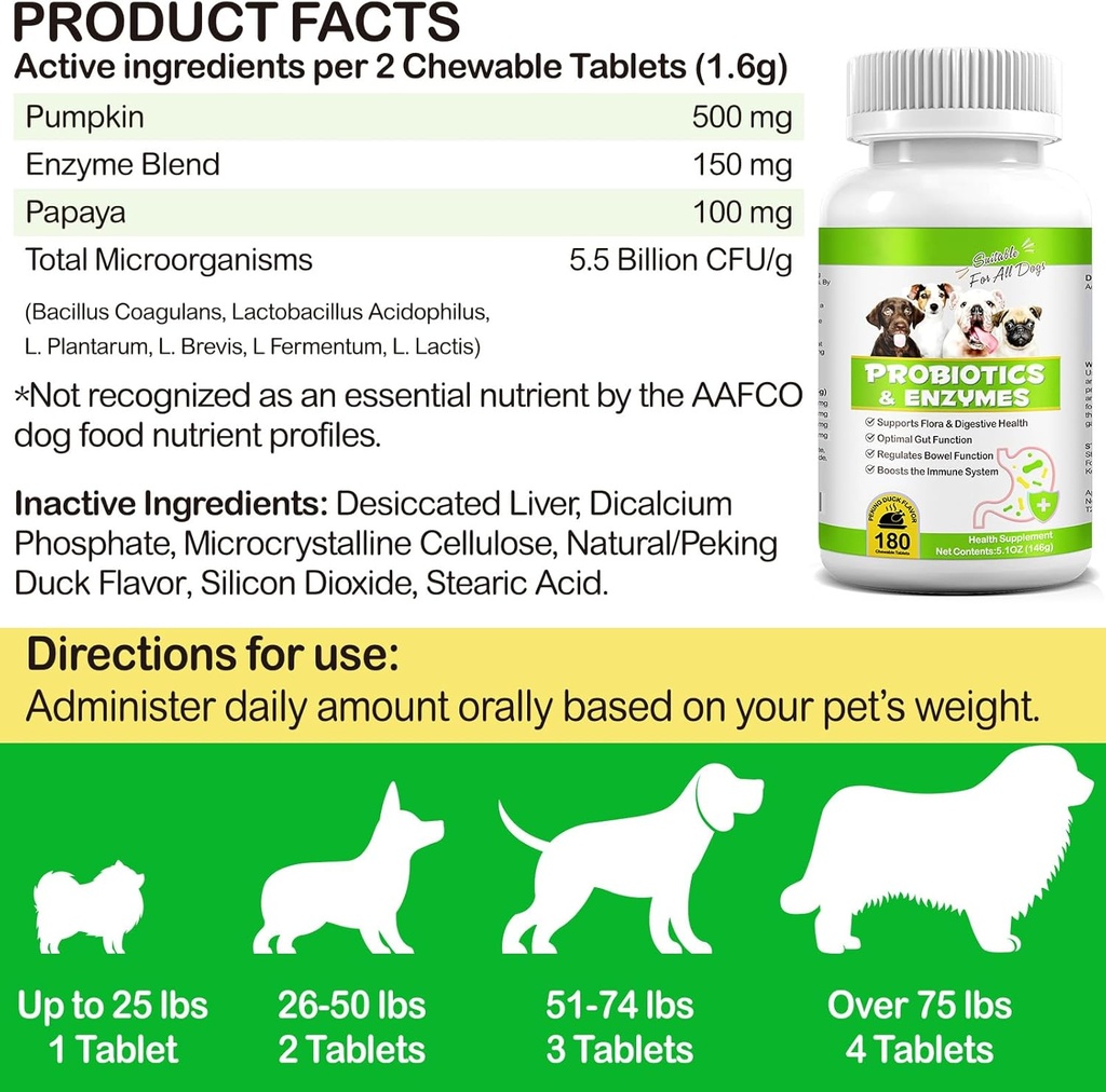 Probiotics for Dogs, 180 Chews Dog Probiotics and Digestive Enzymes, Promotes Gut Health, for Bowel Support, Immunity Health 3
