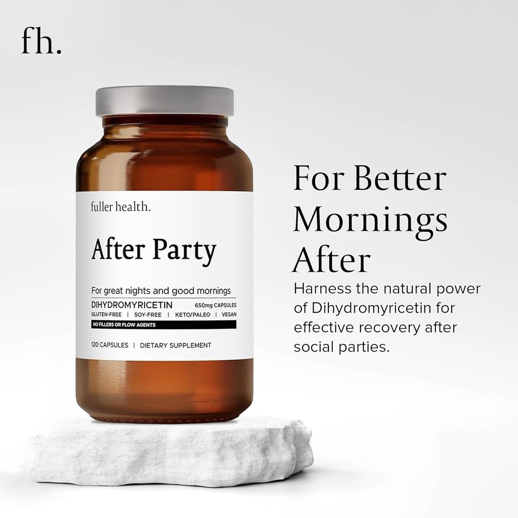 Fuller Health After Party DHM Dihydromyricetin Supplement | Supports Liver, Metabolism, Energy Levels, Post-Celebration Relief | Feel Refreshed, 650mg Per Pill | 3 Bottles, 72 Servings 3