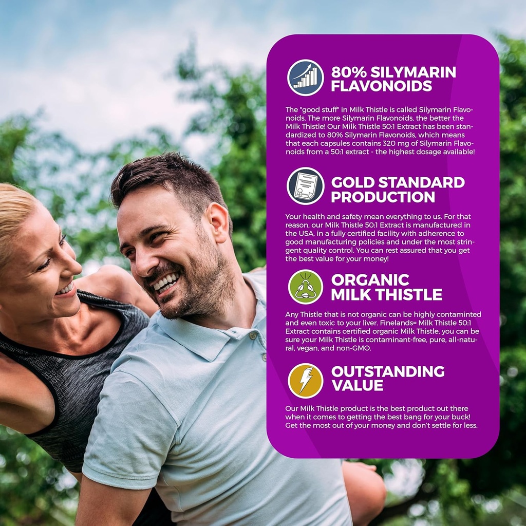 FineLand Milk Thistle Pills 50:1 Extract – 120 Vegan Capsules - 20,000 mg Strenght with 80% Silymarin Flavonoids – Liver & Antioxidant Support | 50X Concentrated Seed Extract - Non-GMO, Made in USA 5