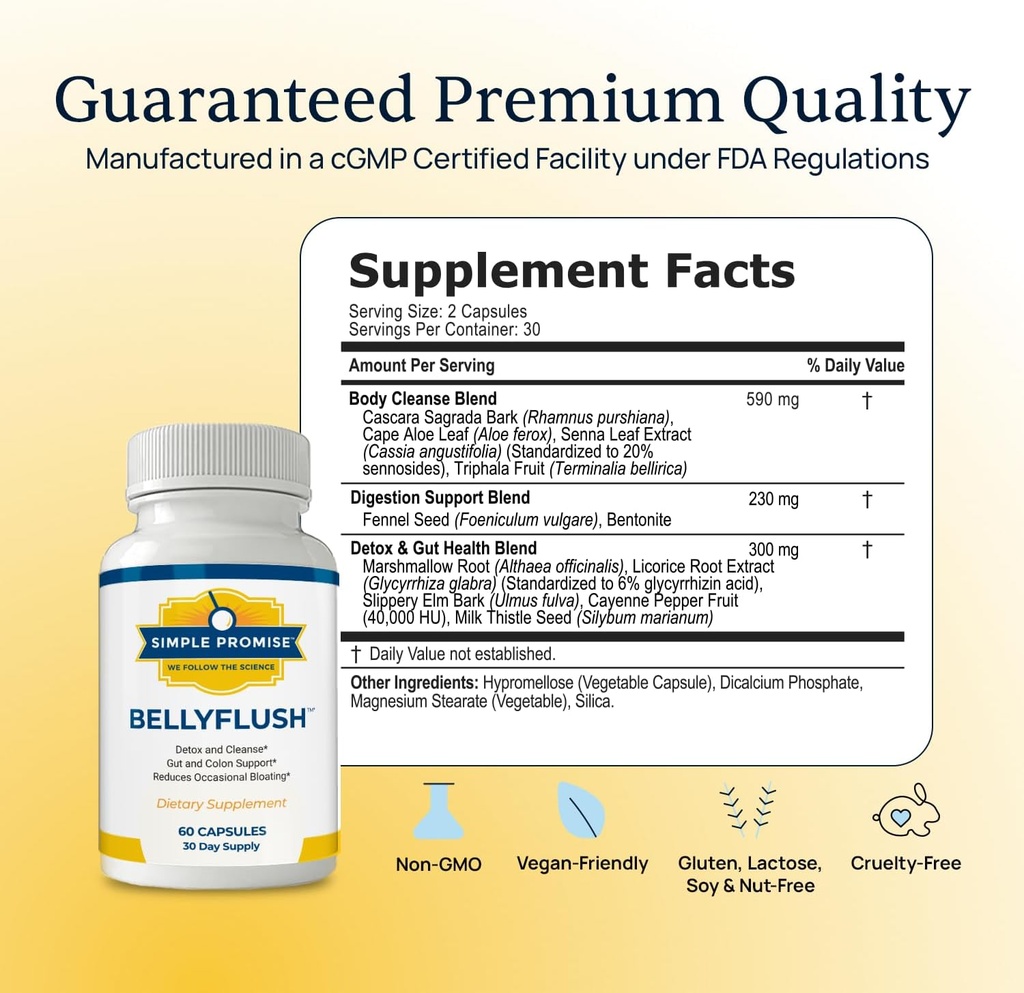 BellyFlush - Gentle Colon & Gut Cleanse Supplement with Milk Thistle & Bentonite Clay - Supports Constipation, Debloat, Digestive Detox & Flushing - 60 Capsules 3