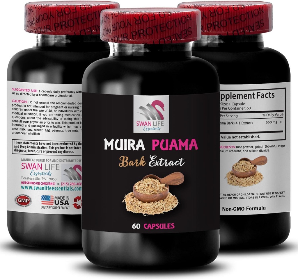 Natural Energy Boost - Muira PUAMA BARK Extract - Botanical Fuel Source, Natural Resilience Support, Active Lifestyle Support, Mindful Boost, Nature’s Power Surge, Active 1 Bottle 60 Capsules 2