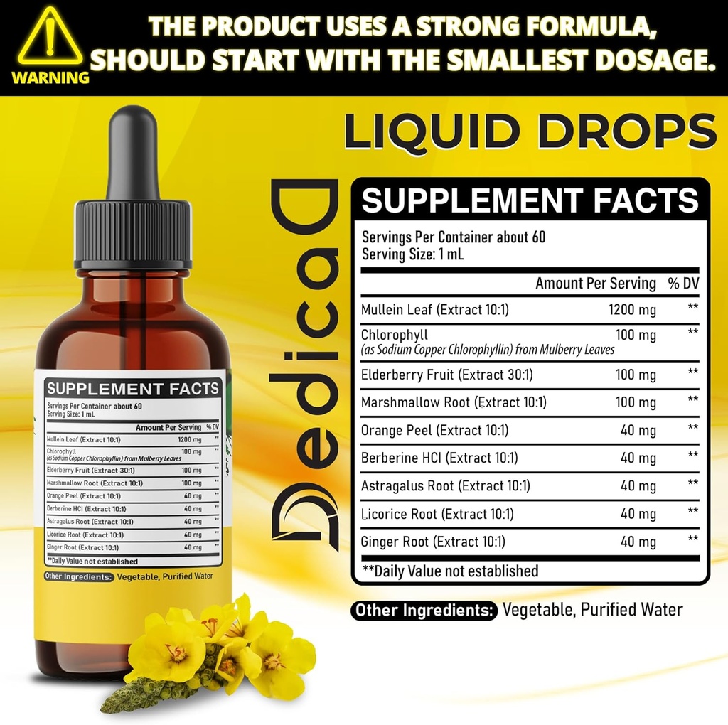 9in1 Organic Mullein Drops for Lungs - Mullein Leaf Extract with Chlorophyll & 7 More Supplement - Lung & Respiratory Health Support of Tincture, Oil - 2 fl oz 3