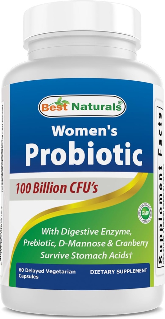 Best Naturals Probiotics for Women 100 Billion CFU - 10 Strains + Prebiotics Fiber + Digestive Enzyme Blend + Women's Health Herbal Blend - Immune, Digestive & Gut Health - 60 Deleyaed Capsules 2