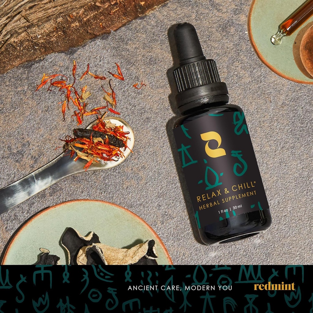Redmint Relax & Chill Herbal Tincture | Natural Mood Support and Calmness Herbal Supplement for Women Wellness | Rooted in Ancient TCM Wisdom with Xiao Yao San to Promote Relaxation & Peace| 30 ml 5