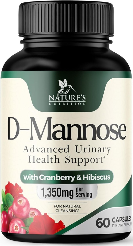 D-Mannose Supplement 1,350 mg with Cranberry & Hibiscus - Effective Fast-Acting, Flush The Impurities for Natural Bladder, Urinary Tract Health Support, for Women and Men, Non-GMO, Vegan, 60 Capsules 2