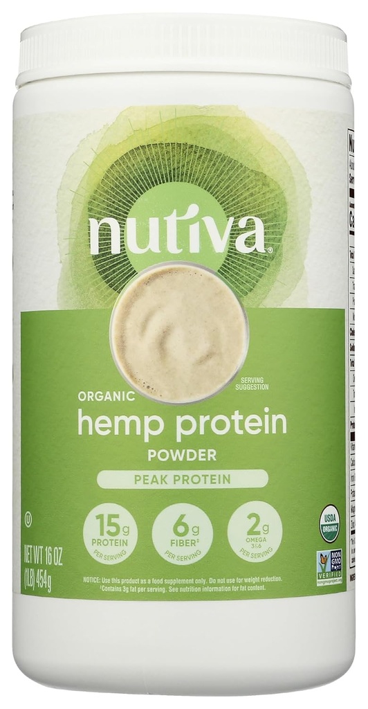 Nutiva Organic Cold-Pressed Raw Hemp Seed Protein Powder, Peak Protein, 16 Oz, USDA Organic, Non-GMO, Whole 30 Approved, Vegan, Gluten-Free & Keto, Plant Protein with Essential Amino Acids 2