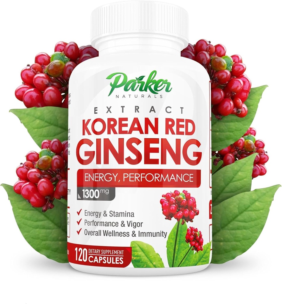 Parker Naturals Korean Red Ginseng Extract, 1300mg Extract with Ginger Root and Black Pepper, 20% Ginsenosides Red Panax Ginseng Supplement, 120 Caps 2