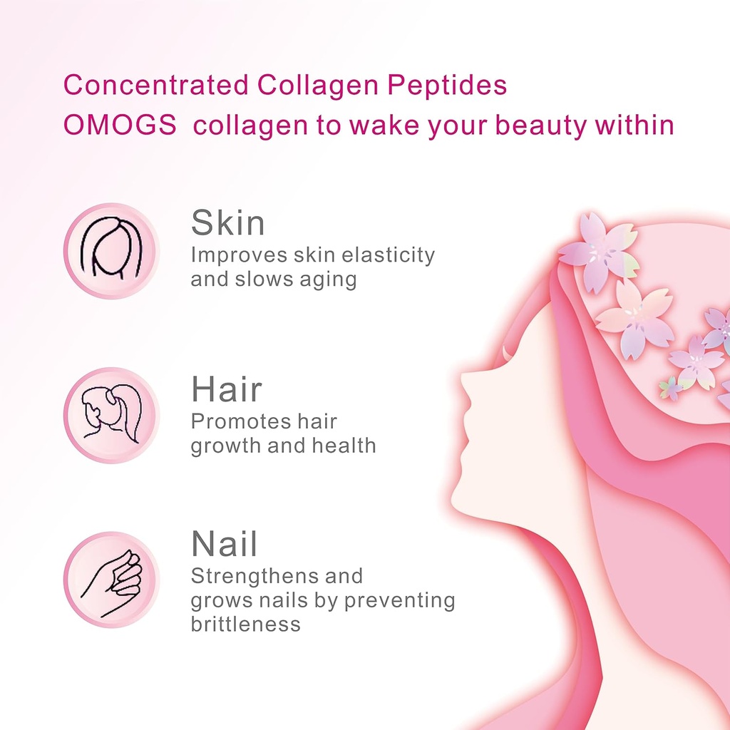 OMOGS Collagen Peptides Powder, with Prebiotics & Cranberry Extract -Hydrolyzed Collagen Peptides Support Hair, Skin, Nail, Bone & Digestive Health, Grass Fed, Non-GMO, for Women & Men 4