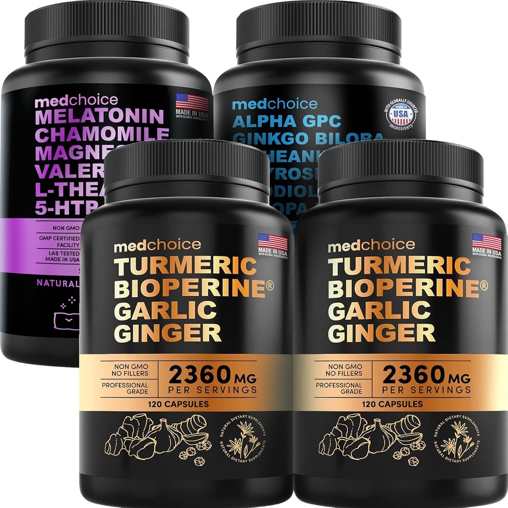MEDCHOICE Turmeric & Ginger (240ct), Sleep Melatonin (90ct), and Nootropic Brain (60ct) Supplement Bundle - Wellness Trio for Brain, Sleep, & Immune Support - Vegan, Non-GMO, Gluten-Free 2