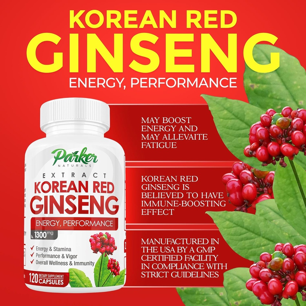 Parker Naturals Korean Red Ginseng Extract, 1300mg Extract with Ginger Root and Black Pepper, 20% Ginsenosides Red Panax Ginseng Supplement, 120 Caps 6