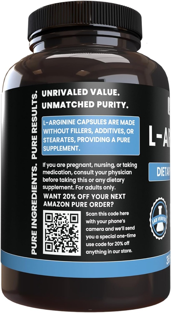 Pure Original Ingredients L-Arginine (730 Capsules) No Magnesium Or Rice Fillers, Always Pure, Lab Verified 4