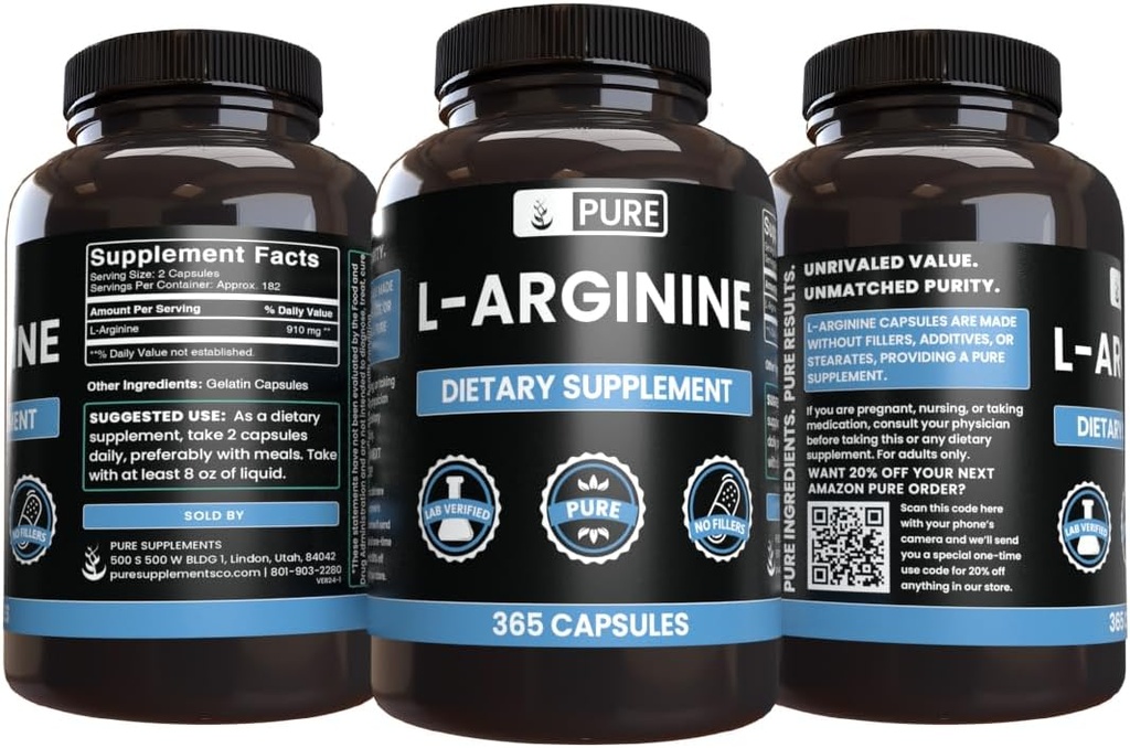 Pure Original Ingredients L-Arginine (730 Capsules) No Magnesium Or Rice Fillers, Always Pure, Lab Verified 5