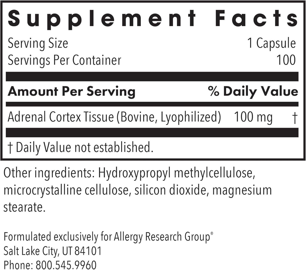 Allergy Research Group Adrenal Cortex Support - Adrenal Glandular Supplement, Immune Function, 100mg Adrenal Extract, Bovine - 100 Count 3