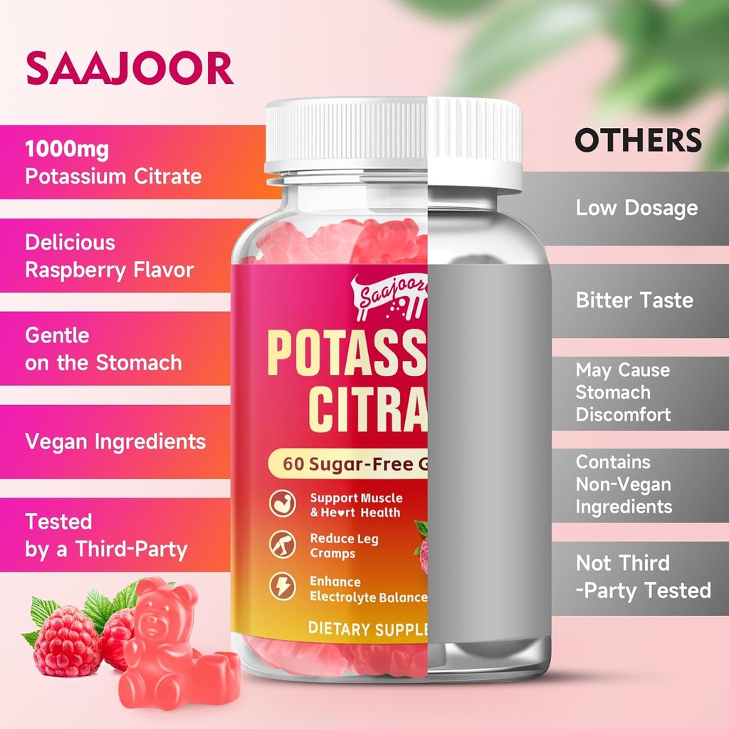 Potassium Citrate Gummies 1000mg, Potassium Supplement for Adults Women & Men, Support Leg Cramps & Muscle Health, 60 Count 6