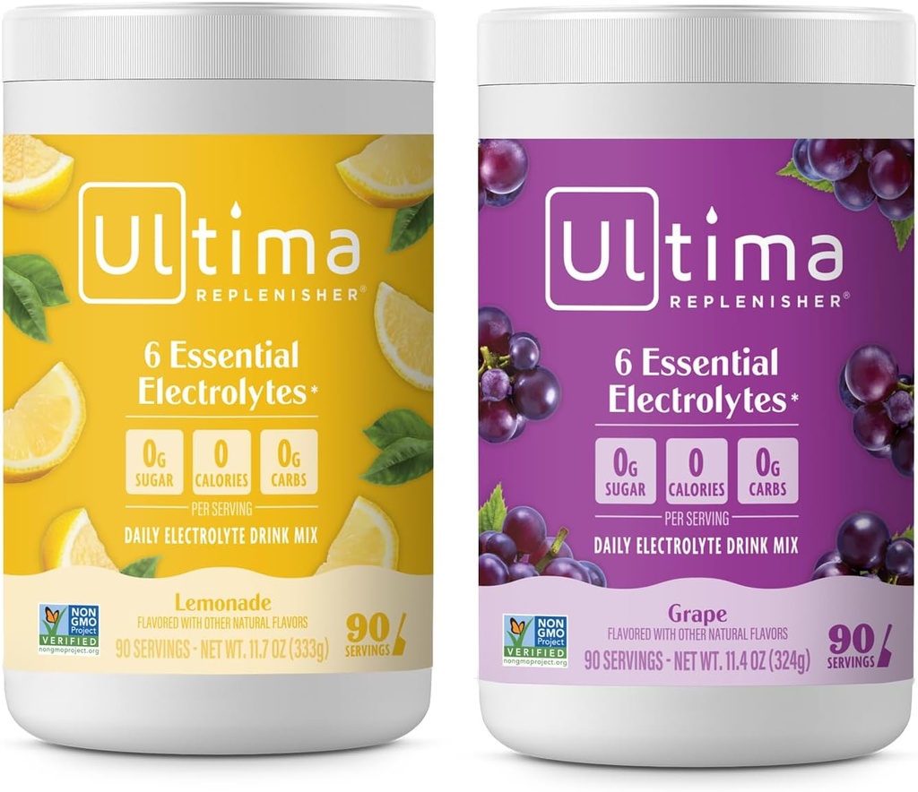 Ultima Replenisher Electrolyte Powder Drink Mix Bundle – Sugar Free – Lemonade and Grape, 90 Servings – Hydration Powder - 6 Key Electrolytes and Trace Minerals – Keto Friendly, Non-GMO 2