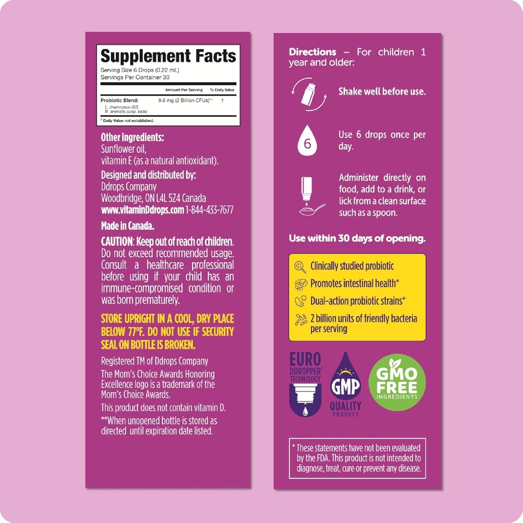 Ddrops Kids Probiotic Liquid Drops, Dual Probiotic Support, Helps Support Kids' Immune and Digestive Health, 30 Servings 4