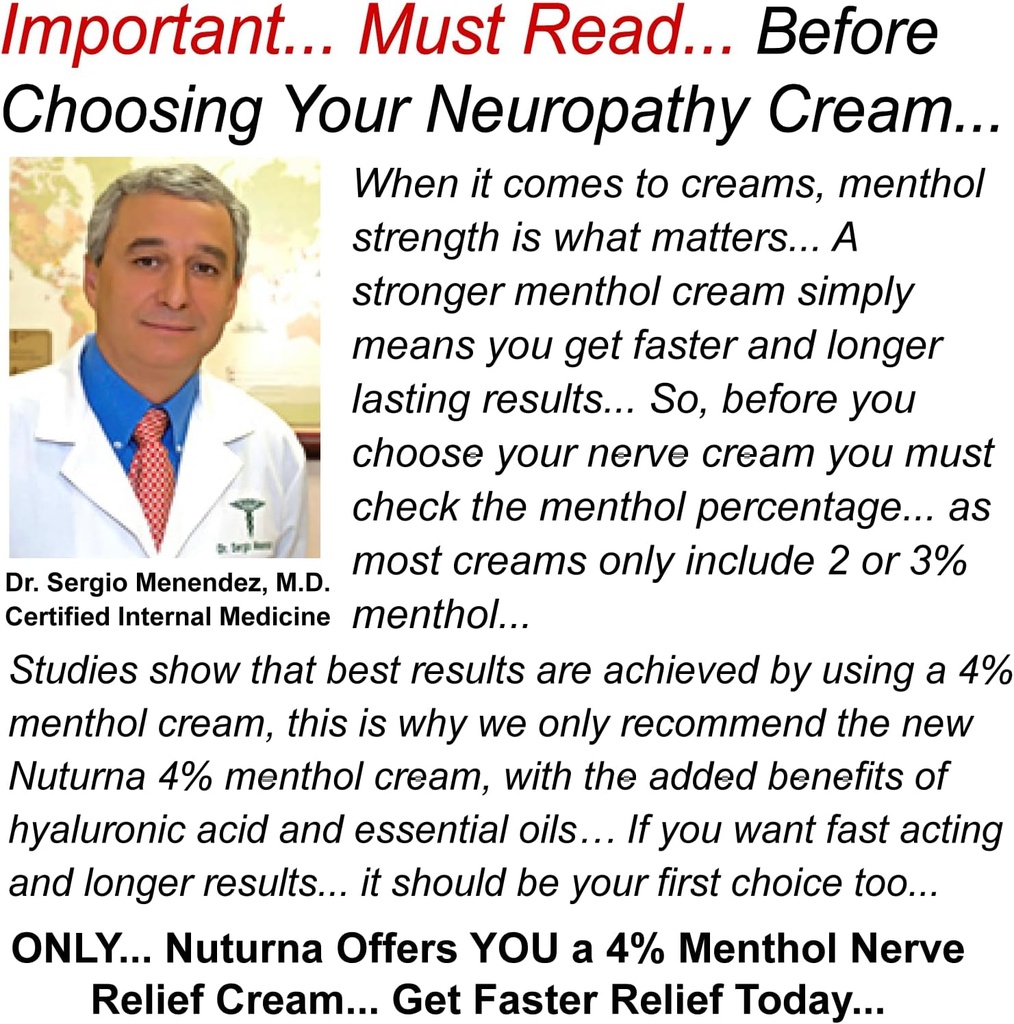Neuropathy Nerve Relief Cream - Premium Nerve Cream 3X Action for Targeted Relief and Soothing Nerve Comfort - Maximum Strength with 4% Menthol Arnica MSM for Feet Hands Legs Toes & Back - Large 4 Oz 5