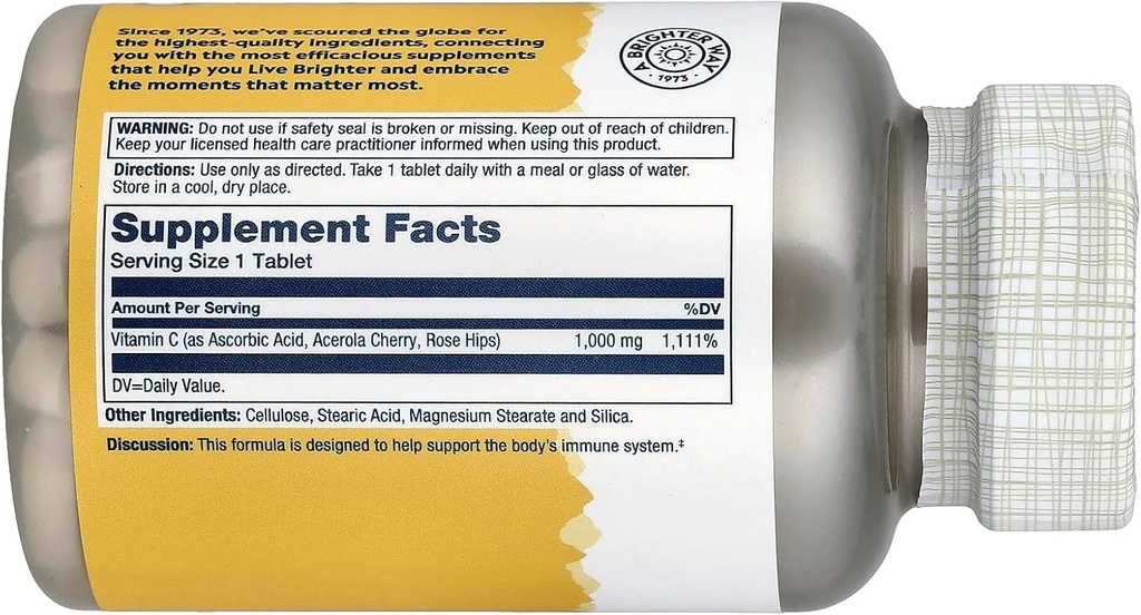 SOLARAY Vitamin C 1000mg Timed Release Capsules with Rose HIPS & Acerola Bioflavonoids, Two-Stage for High Absorption & All Day Immune Function Support, 60 Day Guarantee (100 Servings, 100 Tablets) 3