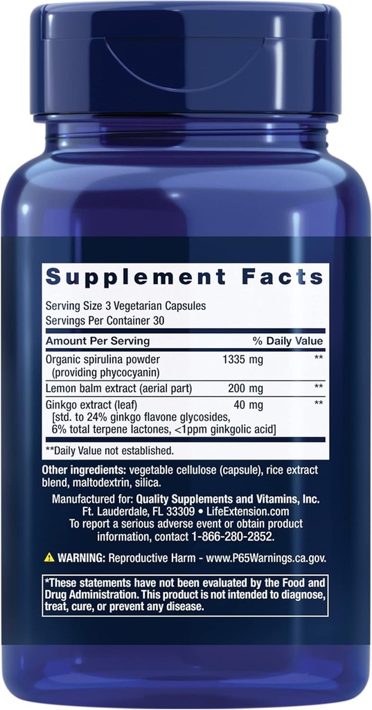 Life Extension X-R Shield, spirulina, Lemon Balm, Ginkgo biloba, Supports Cellular Integrity & DNA Health, Encourages Healthy Immune Response, Gluten-Free, Non-GMO, Vegetarian, 90 Capsules 3