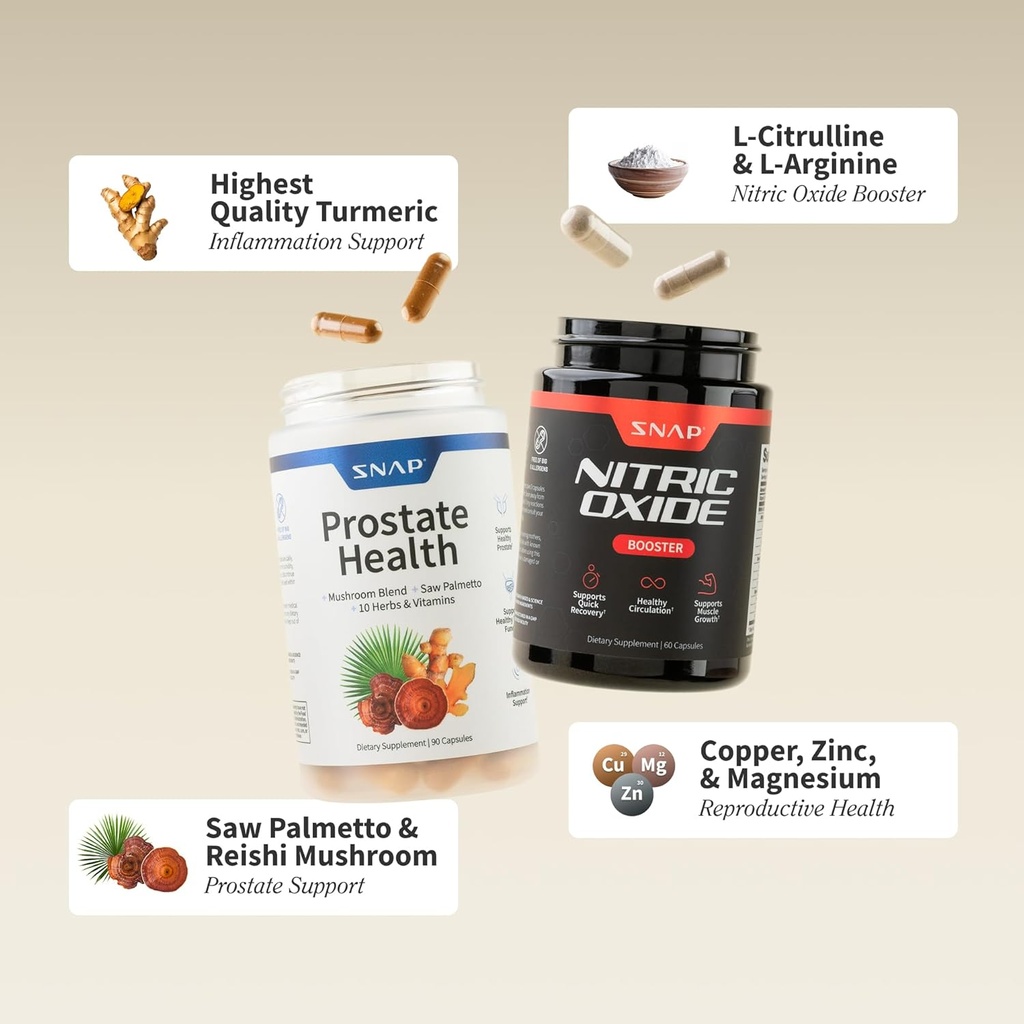 Snap Supplements Prostate Health & Nitric Oxide Supplement Bundle for Men, 90 + 60 Vegetarian Capsules (1 Month Supply) 3