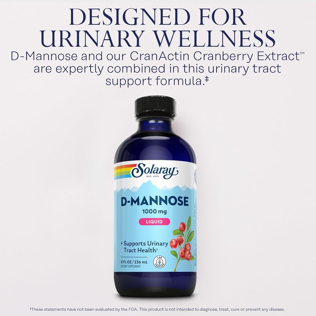 SOLARAY D-Mannose 1000 mg Liquid Formula with CranActin Cranberry Extract - D Mannose Cranberry Supplement with Vitamin C - Supports Urinary Tract Health - 60-Day Guarantee, 16 Serving, 8 FL OZ 4