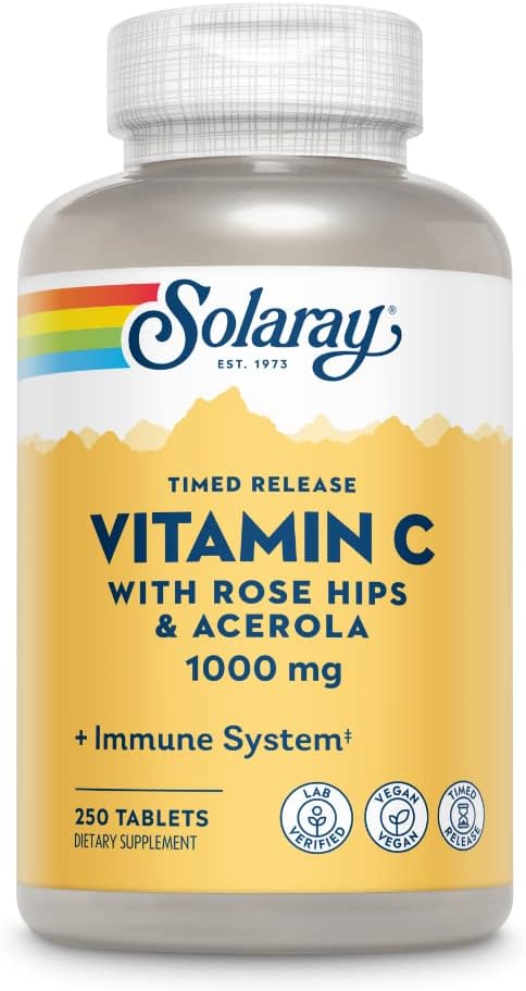 SOLARAY Vitamin C 1000mg Timed Release Capsules with Rose HIPS & Acerola Bioflavonoids, Two-Stage for High Absorption & All Day Immune Function Support, 60 Day Guarantee (100 Servings, 100 Tablets) 5