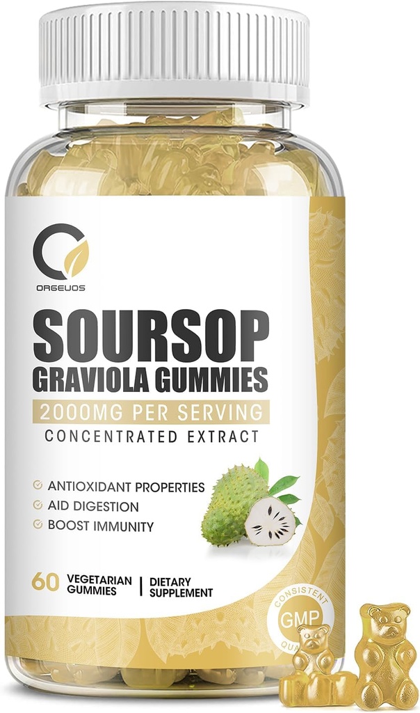 Soursop Graviola Gummies - Organic Soursop Leaves & Fruit Extract - Digestive Aid, Immune Support & Antioxidant Properties - Non-GMO, 60 Gummies 2