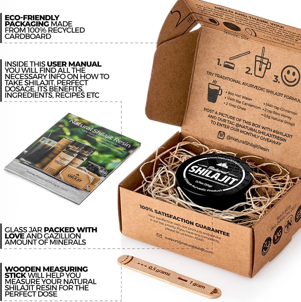 NATURAL SHILAJIT Resin - 20 Gram Shilajit Supplement with Fulvic Acid & Trace Minerals & Shilajit Honey Sticks 7 Count 5