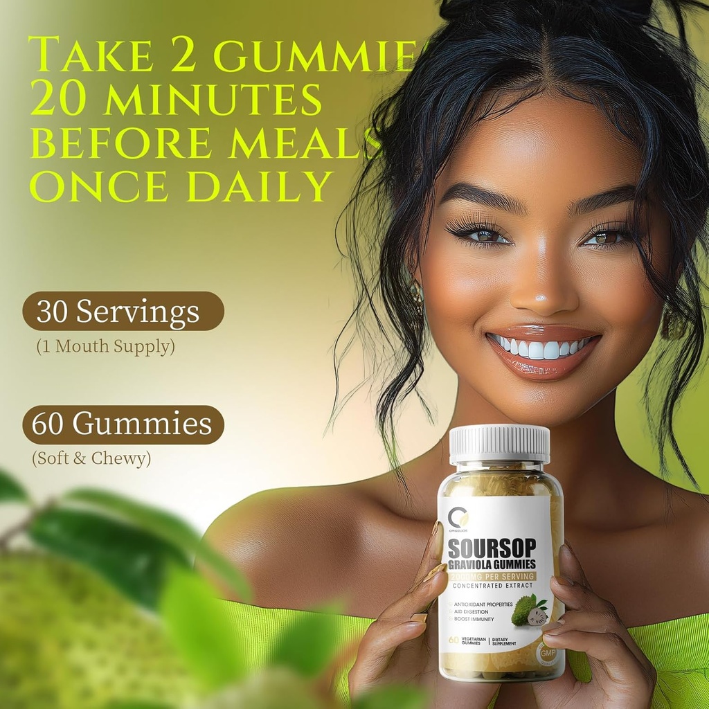 Soursop Graviola Gummies - Organic Soursop Leaves & Fruit Extract - Digestive Aid, Immune Support & Antioxidant Properties - Non-GMO, 60 Gummies 6