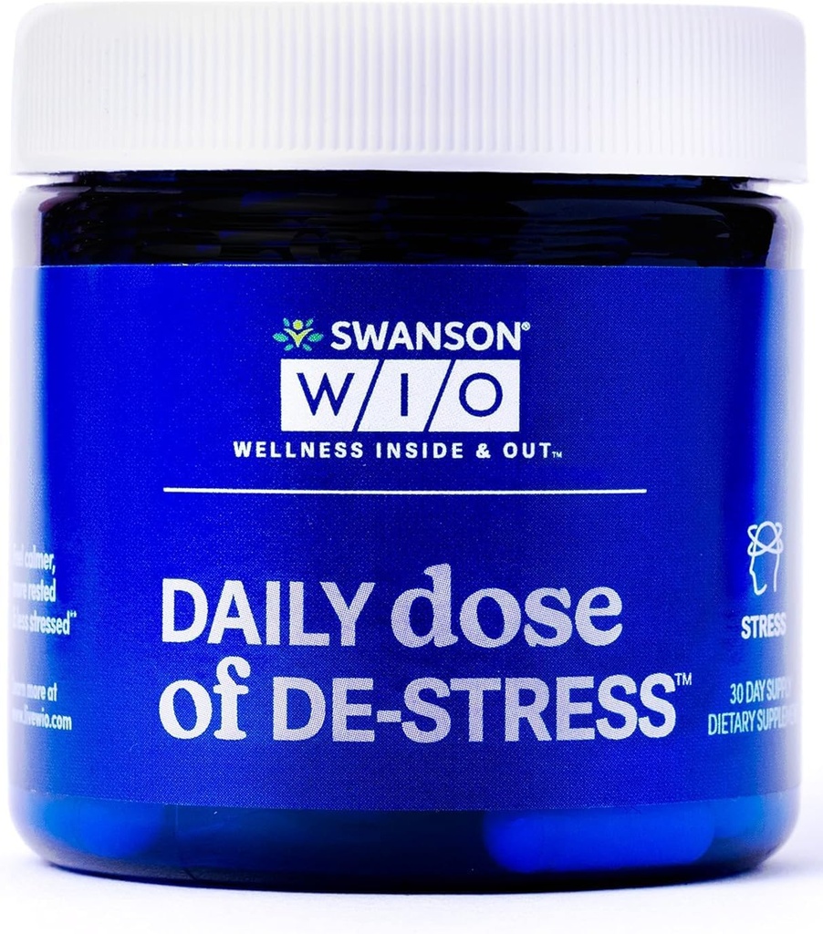 Swanson WIO Daily dose of DE-Stress Stress Support, Relaxation, Feel Calmer, Rest Better, Less Stress, Lactium Milk Protein Peptide, Adaptogen, Wellness, 30 Capsules (30-Day Supply) 2