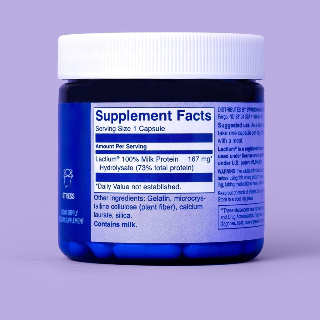 Swanson WIO Daily dose of DE-Stress Stress Support, Relaxation, Feel Calmer, Rest Better, Less Stress, Lactium Milk Protein Peptide, Adaptogen, Wellness, 30 Capsules (30-Day Supply) 3