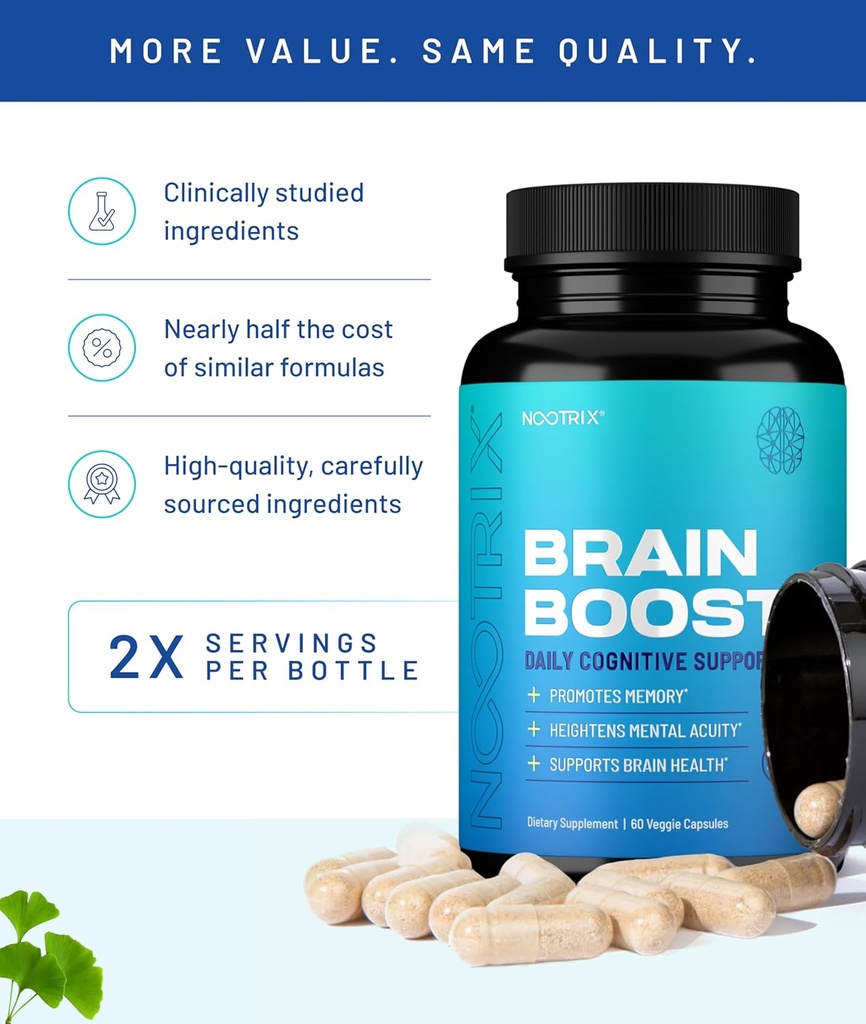 Nootrix Brain Boost Nootropic Supplement | Supports Memory, Mental Focus, Cognitive Health & Energy | Promotes Healthy Mood & Brain Function | Ginkgo Biloba & DMAE | 180 Capsules 6